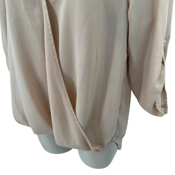 Active USA Womens Soft Beige Chiffon 3/4 Sleeves V Neck Overlap Front Blouse S - Picture 4 of 9